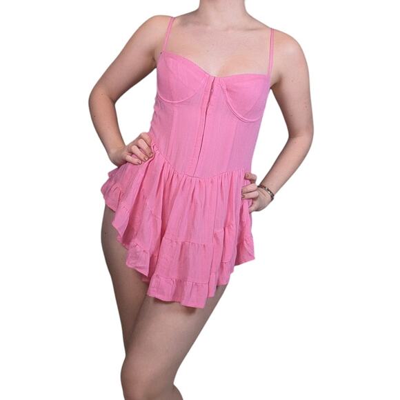 Sky to Moon Coquette Corset Ruffle Mini Dress Pink Medium Balletcore - Picture 12 of 12